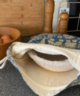 Sustainable blue cotton produce bag. Our eco friendly gift bags can keep being used and are the perfect bag to gift artisan bread or homemade produce.